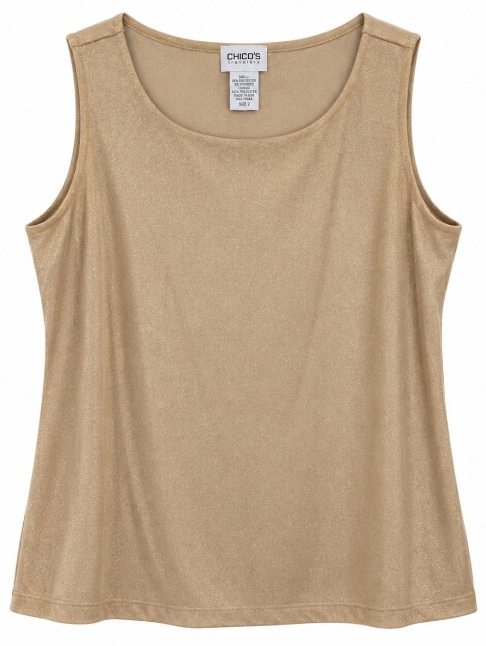 Chico’s Travelers Gold Metallic Shimmer Tank Top Size 2